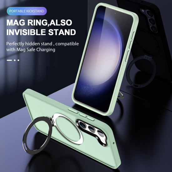 For Samsung Galaxy S24+ 5G MagSafe Holder Skin-feel PC Hybrid TPU Phone Case(Light Green)