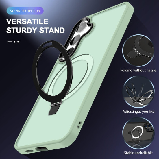 For Samsung Galaxy S24+ 5G MagSafe Holder Skin-feel PC Hybrid TPU Phone Case(Light Green)