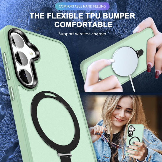 For Samsung Galaxy S24+ 5G MagSafe Holder Skin-feel PC Hybrid TPU Phone Case(Light Green)