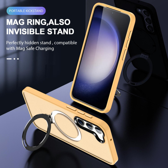 For Samsung Galaxy S24+ 5G MagSafe Holder Skin-feel PC Hybrid TPU Phone Case(Orange)