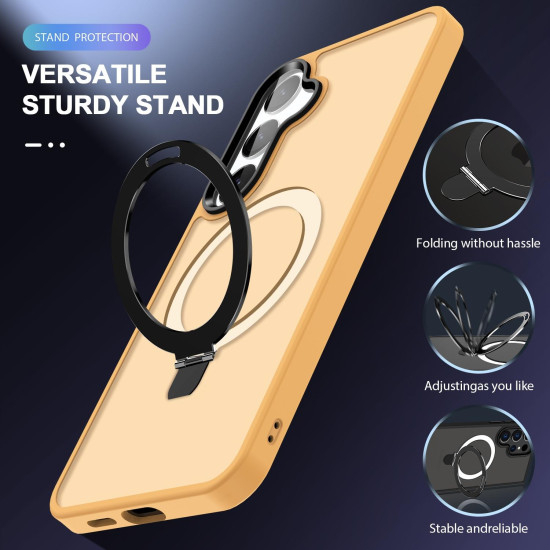 For Samsung Galaxy S24+ 5G MagSafe Holder Skin-feel PC Hybrid TPU Phone Case(Orange)