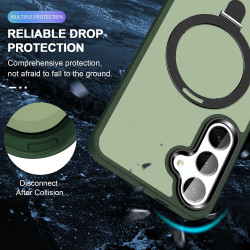 For Samsung Galaxy S24+ 5G MagSafe Holder Skin-feel PC Hybrid TPU Phone Case(Dark Green)