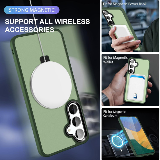 For Samsung Galaxy S24+ 5G MagSafe Holder Skin-feel PC Hybrid TPU Phone Case(Dark Green)