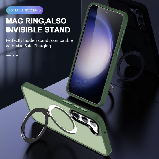 For Samsung Galaxy S24+ 5G MagSafe Holder Skin-feel PC Hybrid TPU Phone Case(Dark Green)