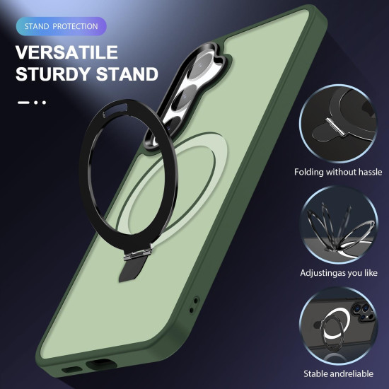For Samsung Galaxy S24+ 5G MagSafe Holder Skin-feel PC Hybrid TPU Phone Case(Dark Green)
