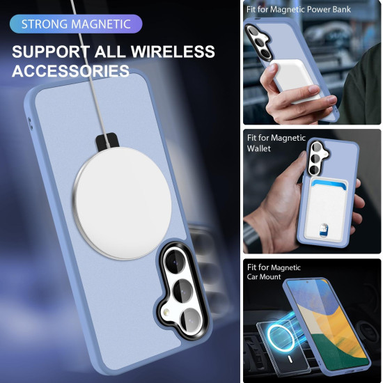 For Samsung Galaxy S24+ 5G MagSafe Holder Skin-feel PC Hybrid TPU Phone Case(Grey Blue)
