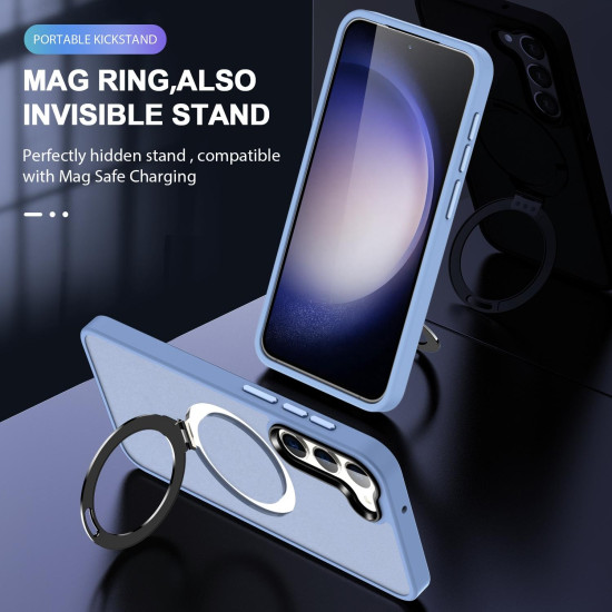 For Samsung Galaxy S24+ 5G MagSafe Holder Skin-feel PC Hybrid TPU Phone Case(Grey Blue)