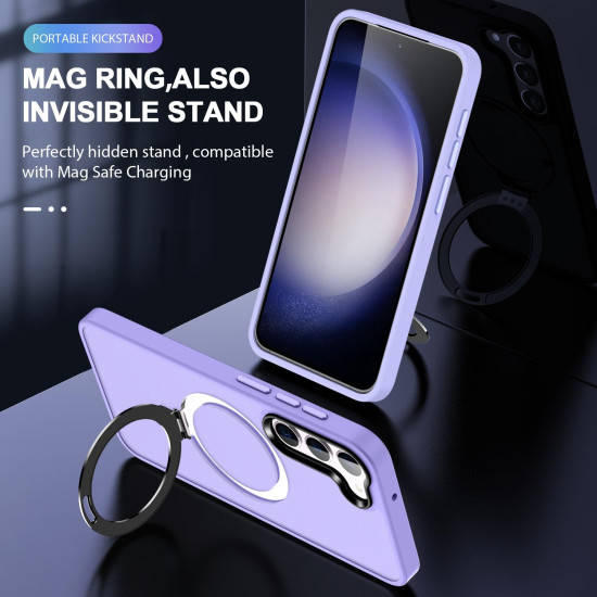 For Samsung Galaxy S24+ 5G MagSafe Holder Skin-feel PC Hybrid TPU Phone Case(Light Purple)