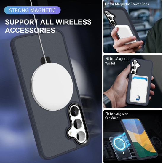 For Samsung Galaxy S24+ 5G MagSafe Holder Skin-feel PC Hybrid TPU Phone Case(Dark Blue)