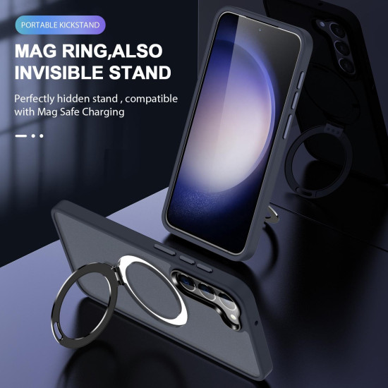 For Samsung Galaxy S24+ 5G MagSafe Holder Skin-feel PC Hybrid TPU Phone Case(Dark Blue)