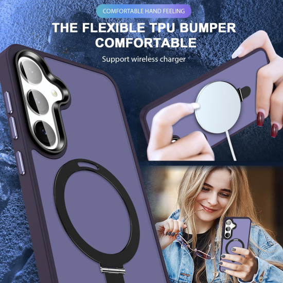 For Samsung Galaxy S24+ 5G MagSafe Holder Skin-feel PC Hybrid TPU Phone Case(Dark Purple)