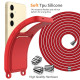 For Samsung Galaxy S24+ 5G Integrated Card Bag Solid Color Liquid Silicone Phone Case with Lanyard(Red)