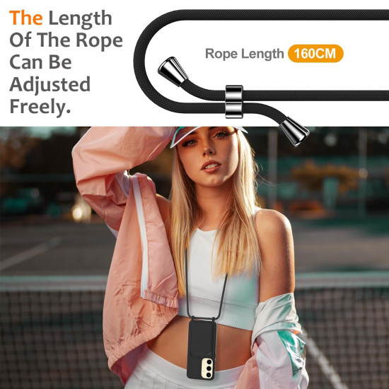 For Samsung Galaxy S24+ 5G Integrated Card Bag Solid Color Liquid Silicone Phone Case with Lanyard(Black)