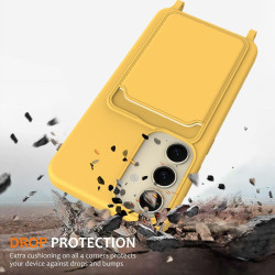 For Samsung Galaxy S24+ 5G Integrated Card Bag Solid Color Liquid Silicone Phone Case with Lanyard(Yellow)