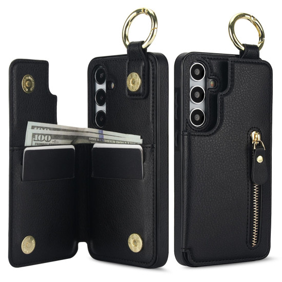 For Samsung Galaxy S24+ 5G Litchi Texture Zipper Double Buckle Card Bag Phone Case(Black)