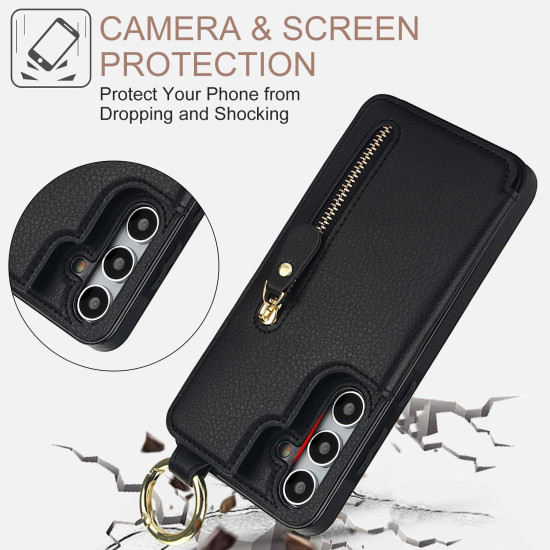 For Samsung Galaxy S24+ 5G Litchi Texture Zipper Double Buckle Card Bag Phone Case(Black)