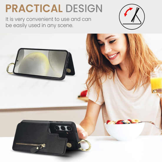 For Samsung Galaxy S24+ 5G Litchi Texture Zipper Double Buckle Card Bag Phone Case(Black)
