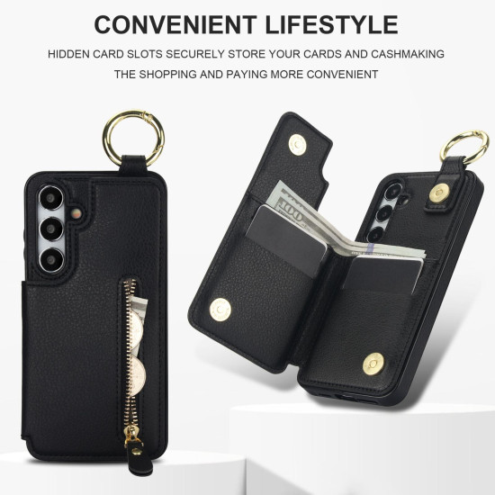 For Samsung Galaxy S24+ 5G Litchi Texture Zipper Double Buckle Card Bag Phone Case(Black)