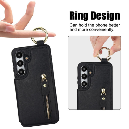 For Samsung Galaxy S24+ 5G Litchi Texture Zipper Double Buckle Card Bag Phone Case(Black)