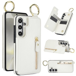 For Samsung Galaxy S24+ 5G Litchi Texture Zipper Double Buckle Card Bag Phone Case(White)