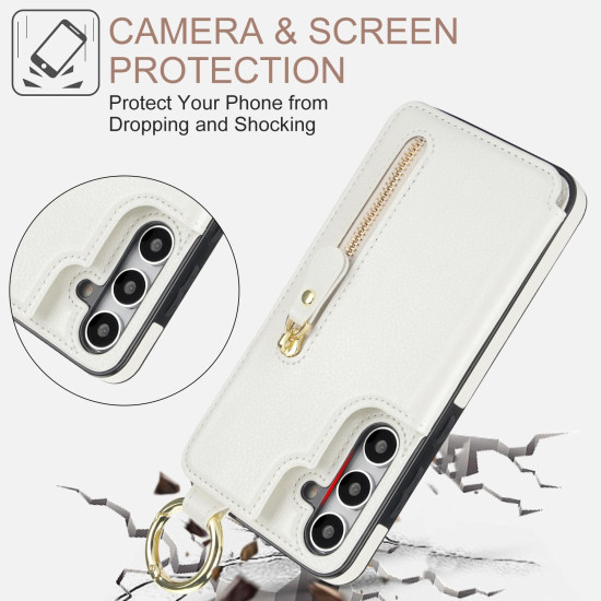 For Samsung Galaxy S24+ 5G Litchi Texture Zipper Double Buckle Card Bag Phone Case(White)