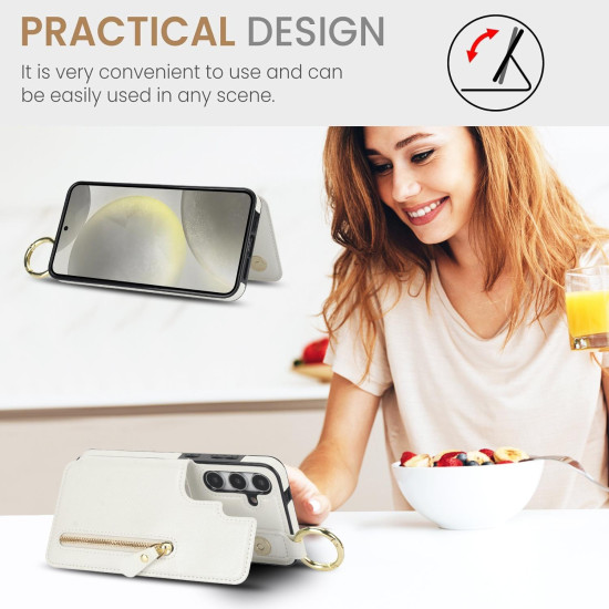 For Samsung Galaxy S24+ 5G Litchi Texture Zipper Double Buckle Card Bag Phone Case(White)
