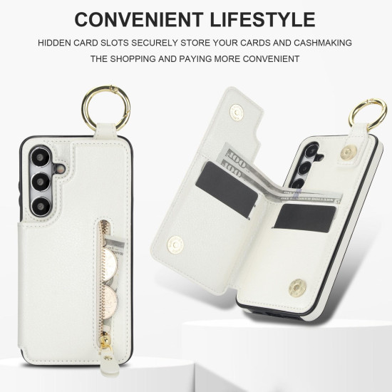 For Samsung Galaxy S24+ 5G Litchi Texture Zipper Double Buckle Card Bag Phone Case(White)