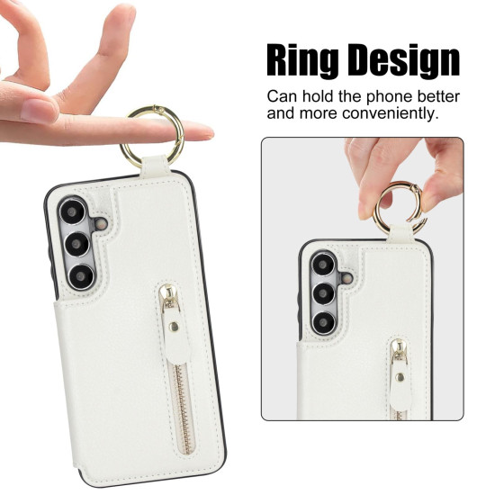 For Samsung Galaxy S24+ 5G Litchi Texture Zipper Double Buckle Card Bag Phone Case(White)