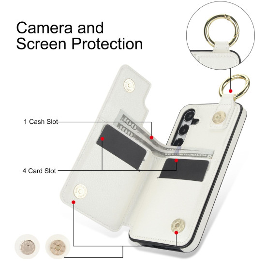For Samsung Galaxy S24+ 5G Litchi Texture Zipper Double Buckle Card Bag Phone Case(White)