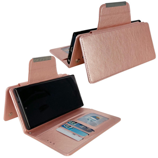 For Samsung Galaxy S24+ 5G Multifunctional 7-Card Wallet Leather Phone Case(Rose Gold)
