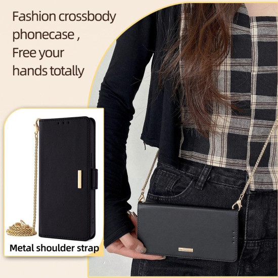 For Samsung Galaxy S24+ 5G Crossbody Chain Leather Phone Case(Black)