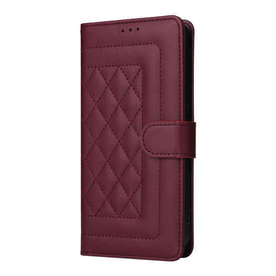 For Samsung Galaxy S24+ 5G Diamond Lattice Leather Flip Phone Case(Wine Red)