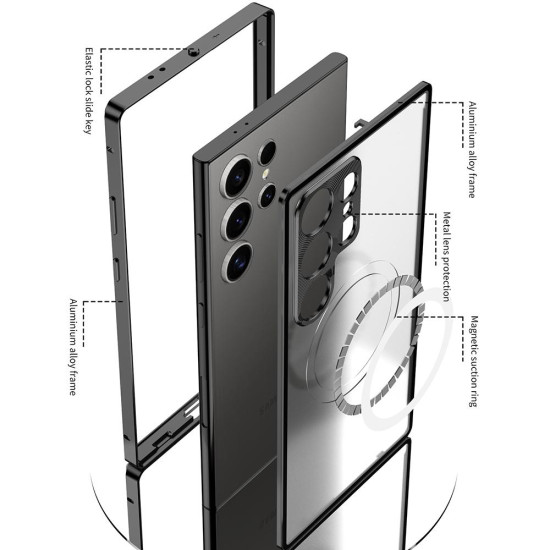 For Samsung Galaxy S24+ 5G Snap Buckle Metal Frame Frosted MagSafe Phone Case(Silver)