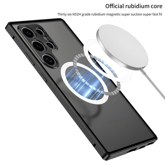 For Samsung Galaxy S24+ 5G Snap Buckle Metal Frame Frosted MagSafe Phone Case(Silver)