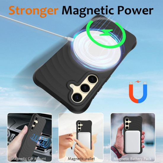 For Samsung Galaxy S24+ 5G Wave Texture MagSafe Magnetic Liquid Silicone Phone Case(Black)