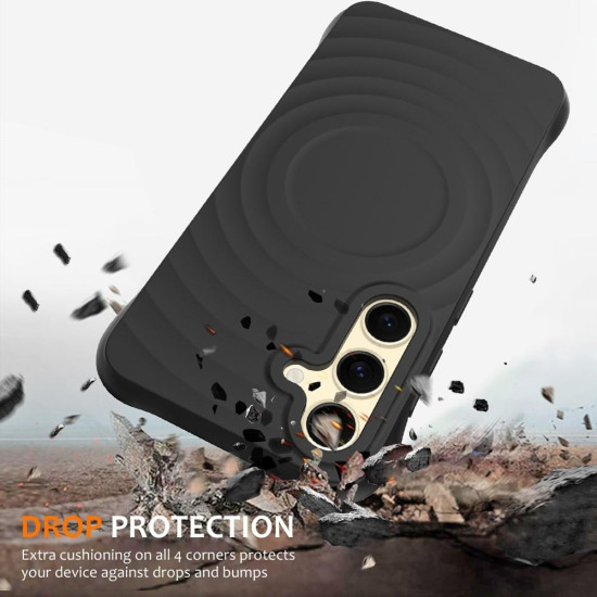 For Samsung Galaxy S24+ 5G Wave Texture MagSafe Magnetic Liquid Silicone Phone Case(Black)
