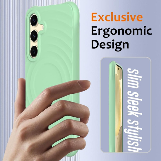 For Samsung Galaxy S24+ 5G Wave Texture MagSafe Magnetic Liquid Silicone Phone Case(Green)