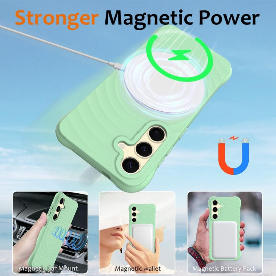 For Samsung Galaxy S24+ 5G Wave Texture MagSafe Magnetic Liquid Silicone Phone Case(Green)