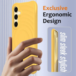 For Samsung Galaxy S24+ 5G Wave Texture MagSafe Magnetic Liquid Silicone Phone Case(Yellow)