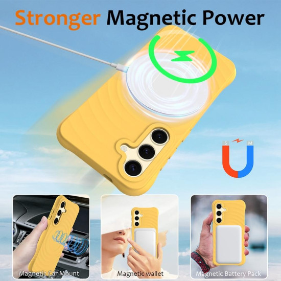 For Samsung Galaxy S24+ 5G Wave Texture MagSafe Magnetic Liquid Silicone Phone Case(Yellow)