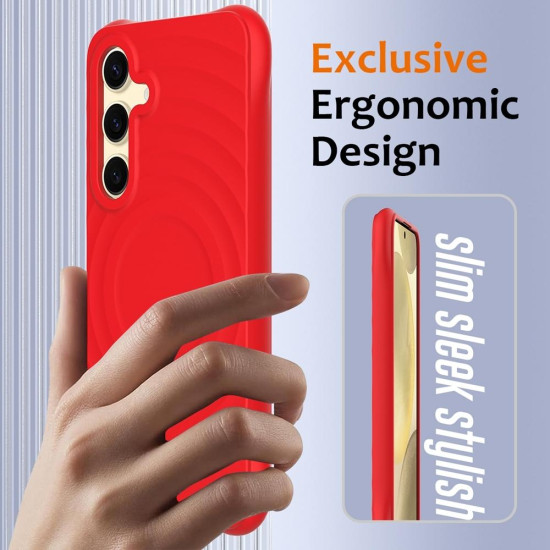 For Samsung Galaxy S24+ 5G Wave Texture MagSafe Magnetic Liquid Silicone Phone Case(Red)