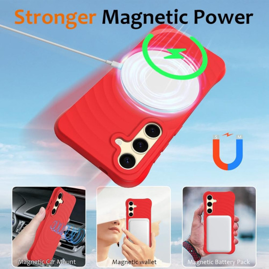 For Samsung Galaxy S24+ 5G Wave Texture MagSafe Magnetic Liquid Silicone Phone Case(Red)