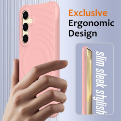 For Samsung Galaxy S24+ 5G Wave Texture MagSafe Magnetic Liquid Silicone Phone Case(Pink)