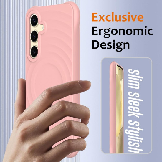 For Samsung Galaxy S24+ 5G Wave Texture MagSafe Magnetic Liquid Silicone Phone Case(Pink)