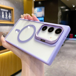 For Samsung Galaxy S24+ 5G Metal Lens Frame Holder MagSafe Phone Case(Purple)