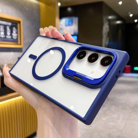 For Samsung Galaxy S24+ 5G Metal Lens Frame Holder MagSafe Phone Case(Blue)