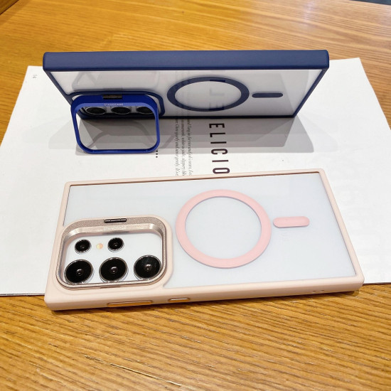 For Samsung Galaxy S24+ 5G Metal Lens Frame Holder MagSafe Phone Case(Blue)