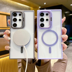 For Samsung Galaxy S24+ 5G Metal Lens Frame Holder MagSafe Phone Case(Pink)