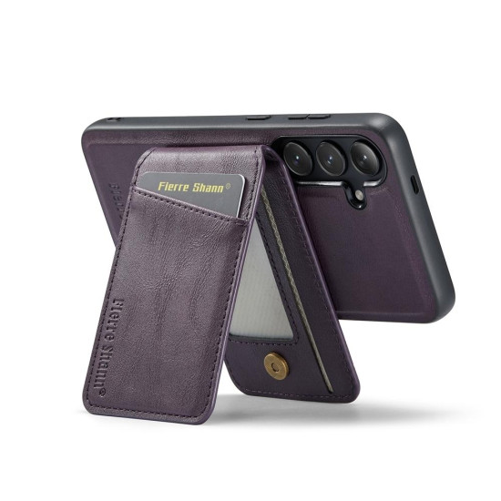 For Samsung Galaxy S24+ 5G Fierre Shann Cowhide Vertical Flip Magnetic Card Holder Phone Case(Purple)