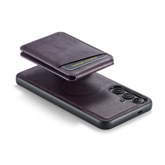 For Samsung Galaxy S24+ 5G Fierre Shann Cowhide Vertical Flip Magnetic Card Holder Phone Case(Purple)